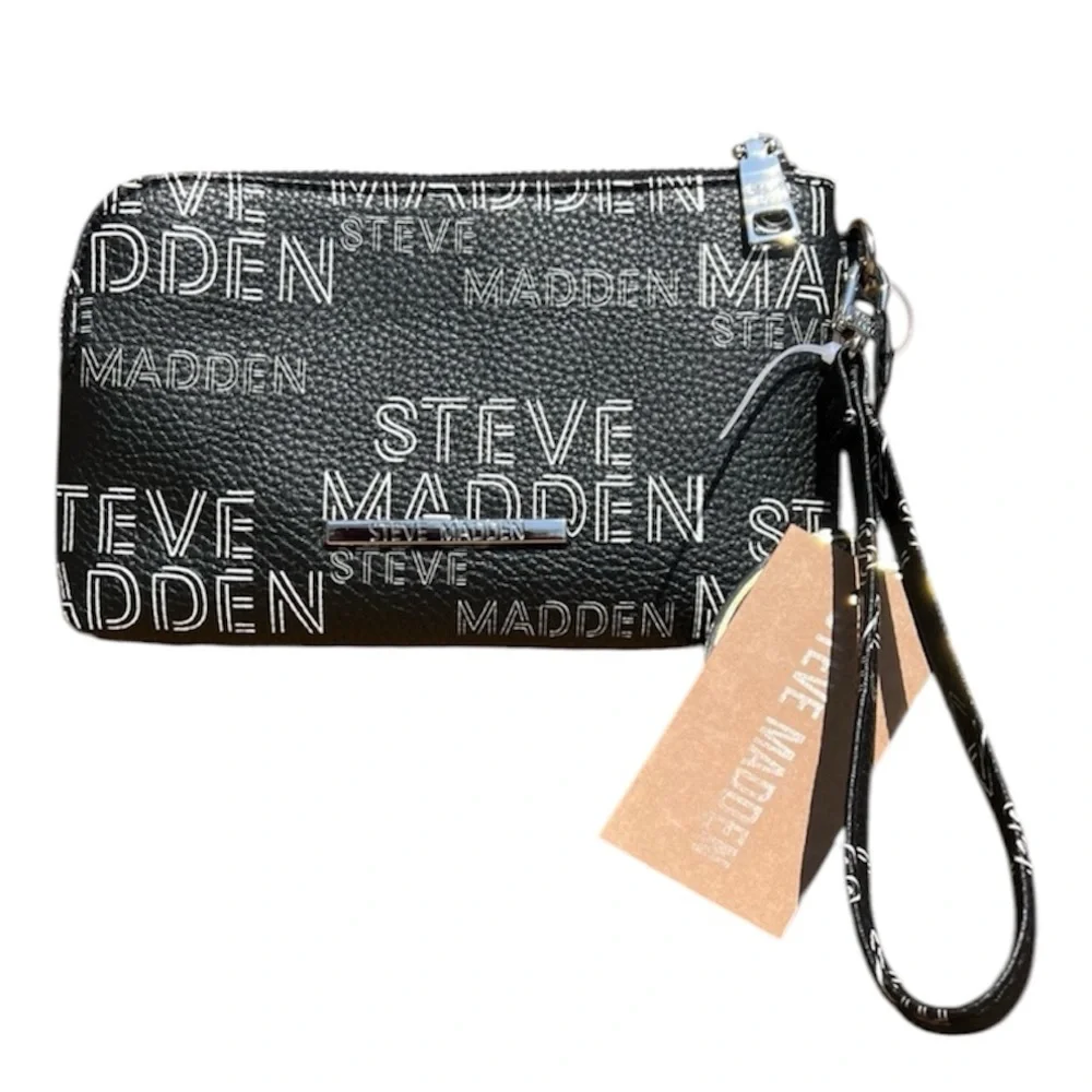 - Steve Madden Double Zip Logo Leather Wristlet! NEW!